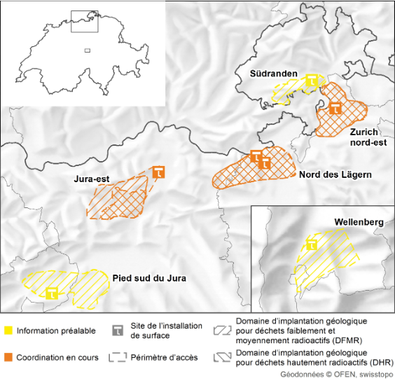 Carte avec les régions d’implantation Jura-est, Nord des Lägern et Zurich nord-est