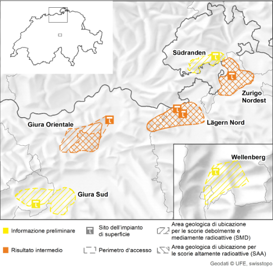 Cartina con aree di ubicazione Giura orientale, Lägern Nord e Zurigo Nordest